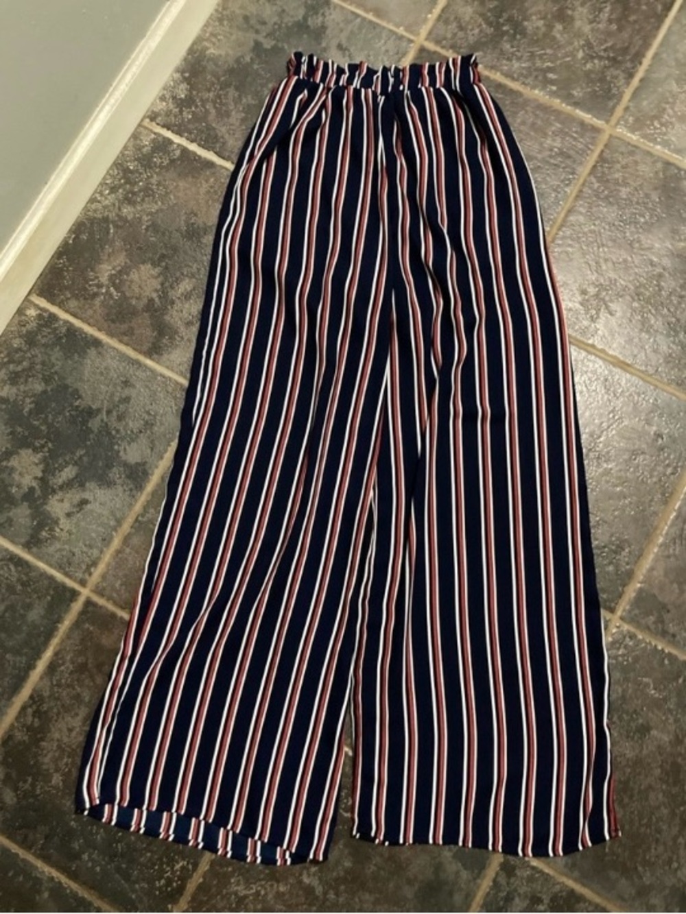 iris Navy Wide-Leg Palazzo Pants with Red and White Stripes Women’s Size M
